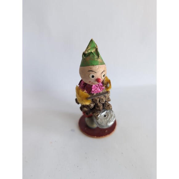 Vintage Christmas Putz Pinecone Elf Drummer Germany US ZONE - Picture 2 of 5